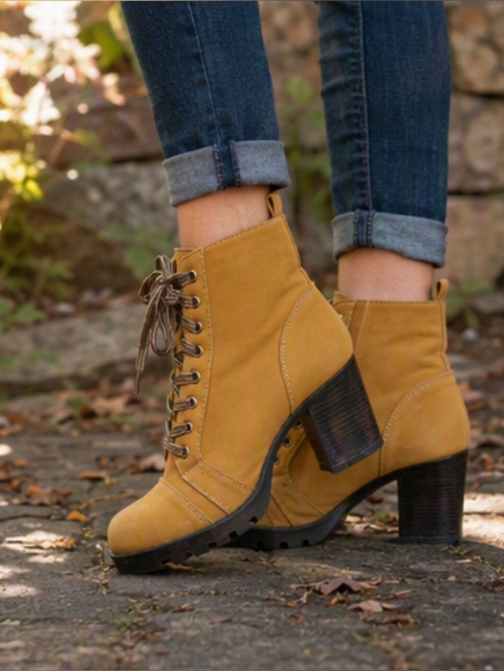 🌹 Block Heel Lace Up Construction Style Ankle Boots 🌹